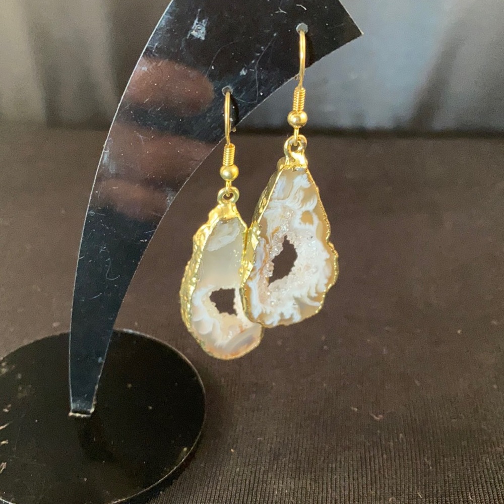 Gold-tone Quartz sliced earrings